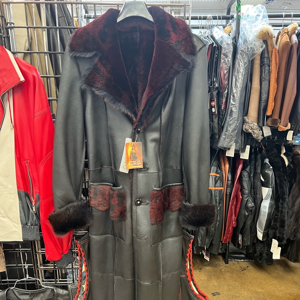 Ladies Full Length Shearling Reversible Leather Coat